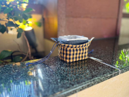 碧のおくるみ［黄柄×ブルーグレー］植木鉢のみ ※植物なし